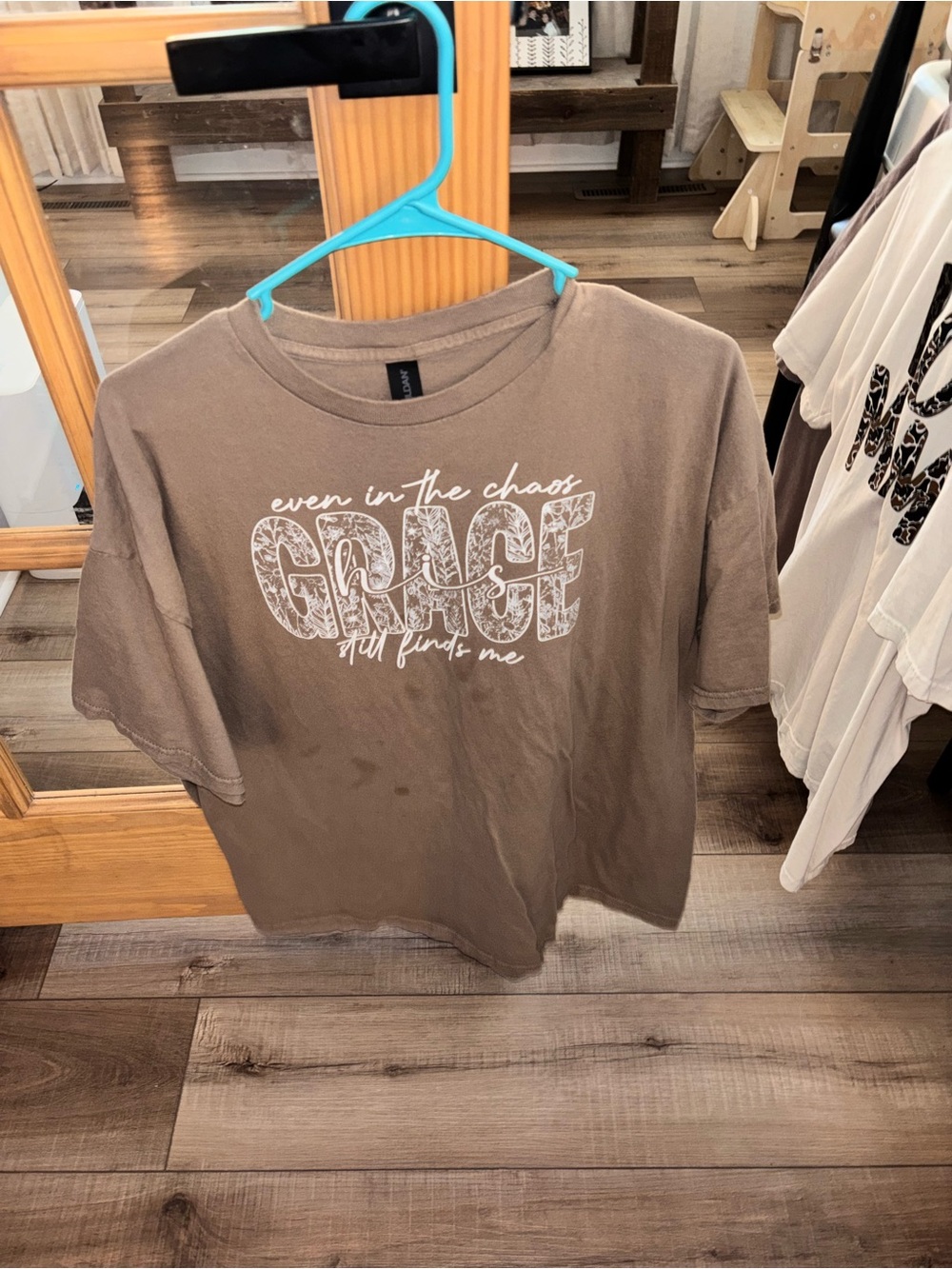 Gildan Brown Short Sleeve Tee with White "Grace" Script